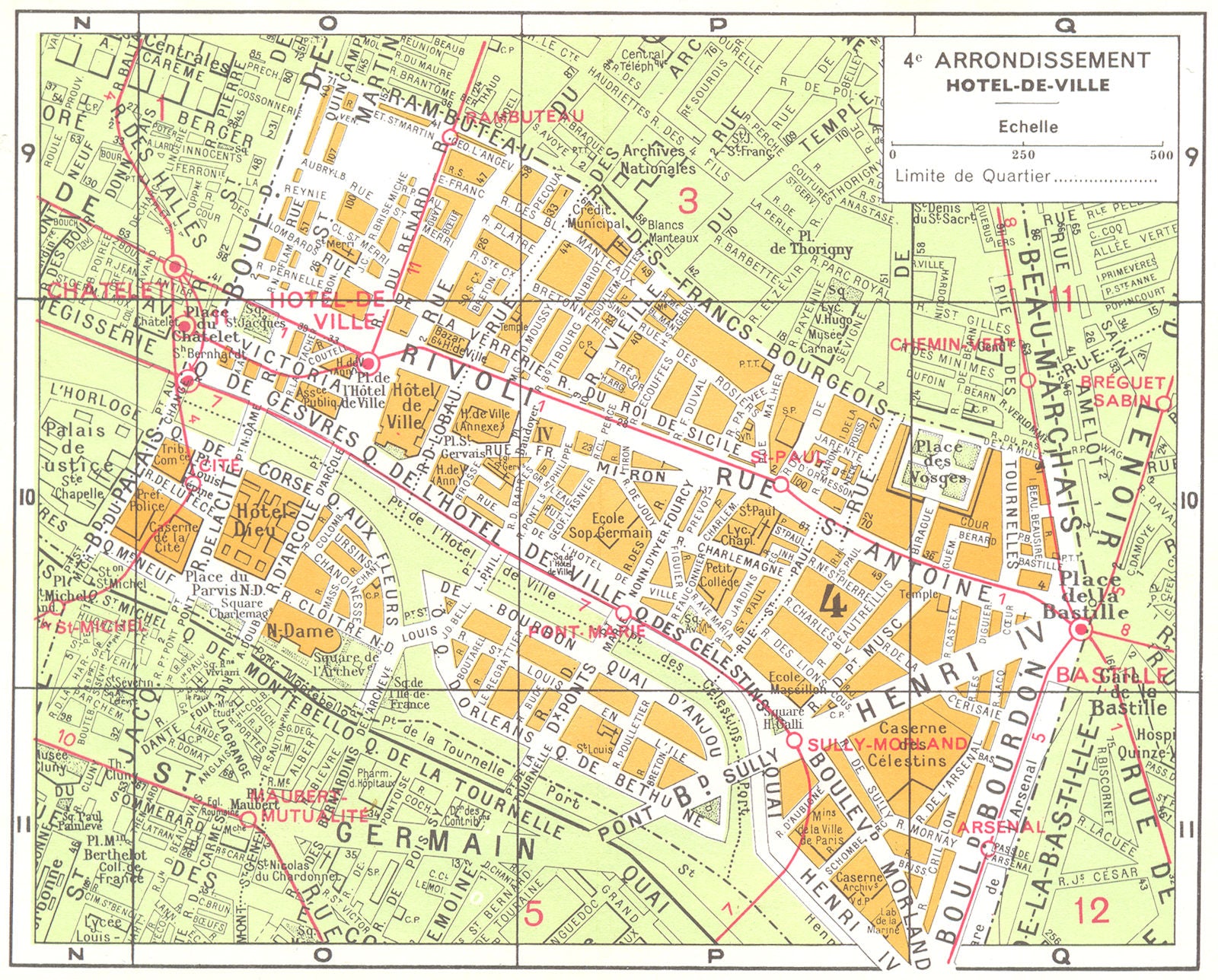 PARIS. 4e Arrondissement Hotel-de-Ville 1920 old antique map plan chart